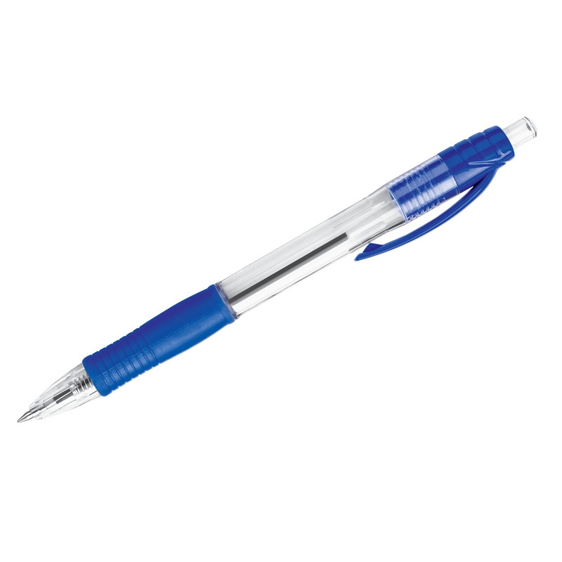 Ручка шариковая автоматическая OfficeSpace "Predictor" синяя, 0,7мм, грип, прозр. корпус, штрихкод B