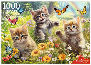 Puz 1000д. РыжийКот Котята и бабочки (Ф1000-0198)