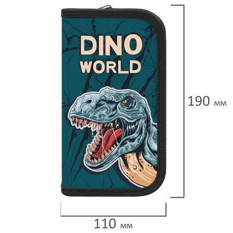 Пенал ПИФАГОР, 2 отделения, ламинированный картон, 19х11 см, "Dino world", 272249/272248