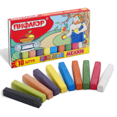 Мел цветной ПИФАГОР, НАБОР 10 шт., квадратный, 221168