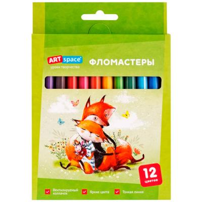 Фломастеры ArtSpace "Рисунки. Lovely animals", 12цв., смываемые, картон, европодвес
