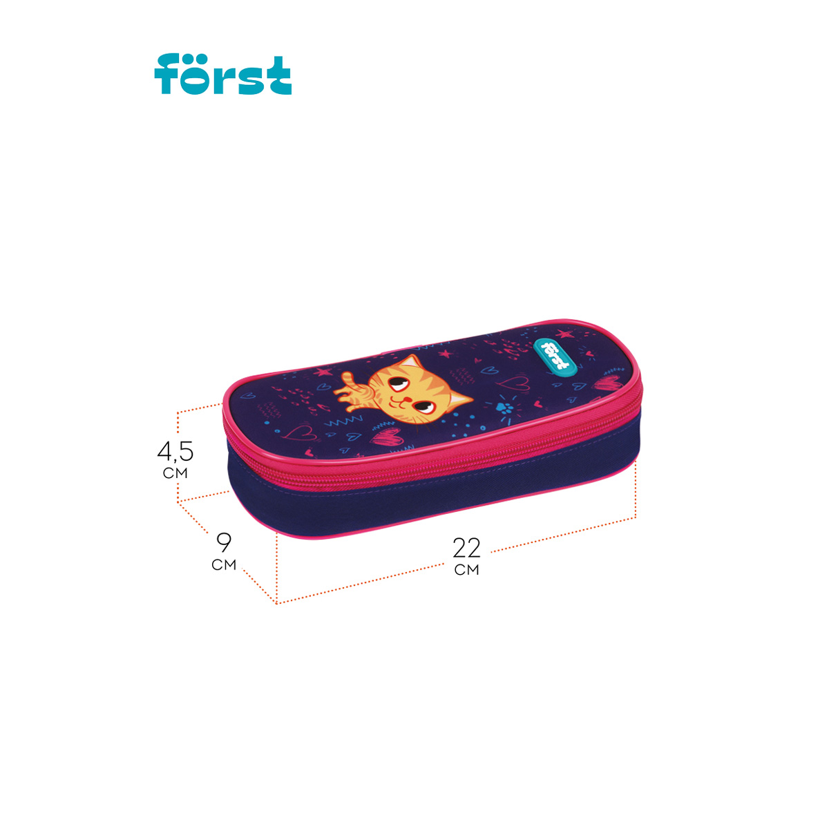 Пенал корпусный 1 отделение, 220*90*45 Först "Funny cat", полиэстер