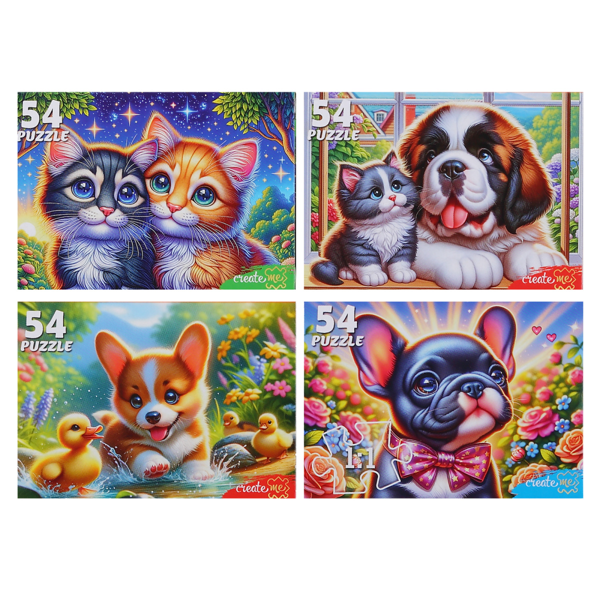 Puz-mini  54д. РыжийКот Котята с щенками (П54-8712)