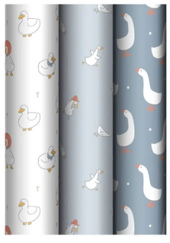 Упаковочная бумага глянц. 70*100см, MESHU "Goose set", 80г/м2, ассорти 3 дизайна