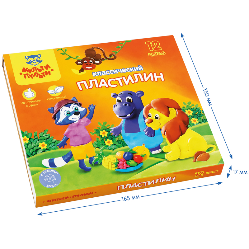 Пластилин Мульти-Пульти "Приключения Енота", 12 цветов, 240г, со стеком, картон