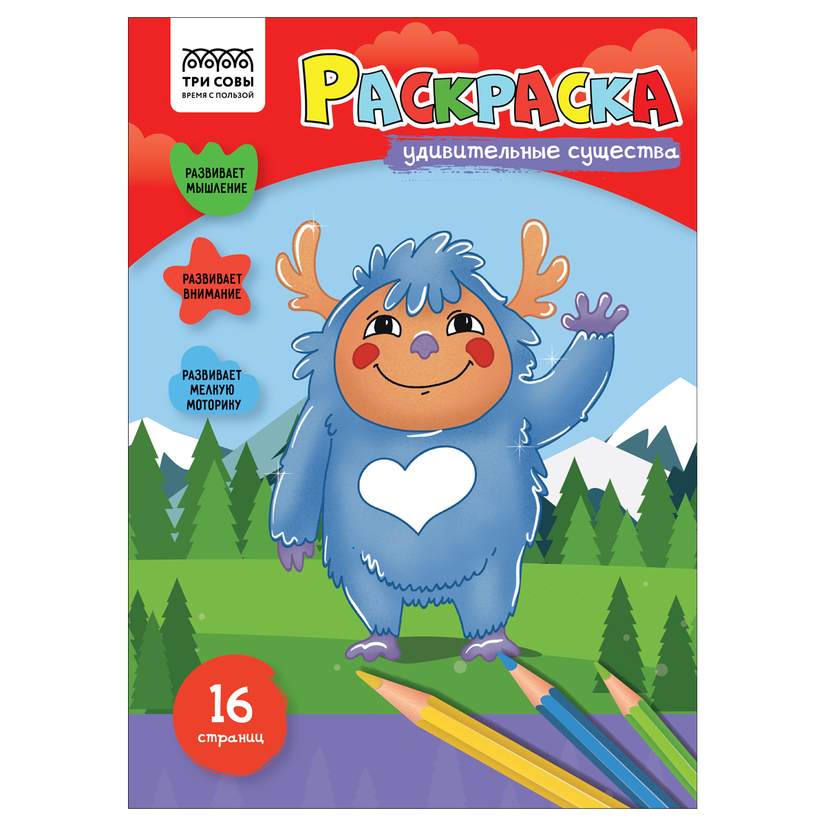 Раскраска А4, 16 стр., ТРИ СОВЫ  Асорти
