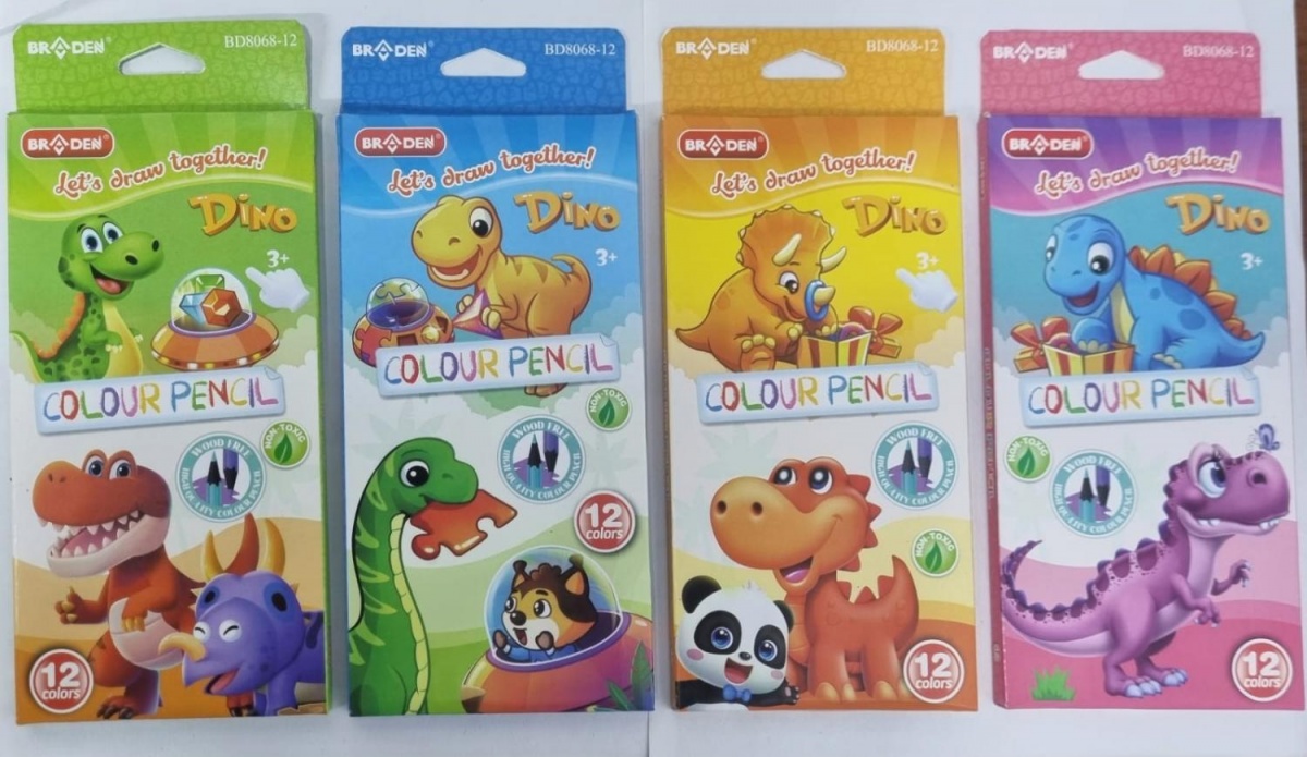 Карандаши цветные BRADEN №BD8068-12, Dino 3+, 12цветов