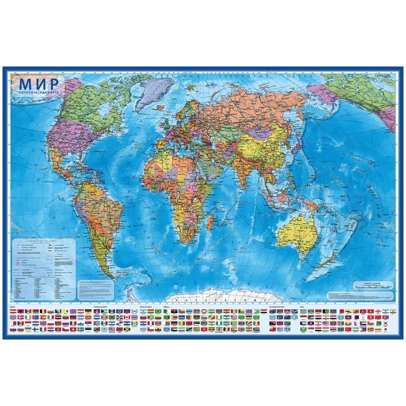 Карта "Мир" политическая Globen, 1:28млн., 1170*800мм, интерактивная, с ламинацией, в тубусе КН046