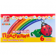 Пластилин восковой мягкий Кроха, 06 цветов, 90г со стеком картонная упаковка