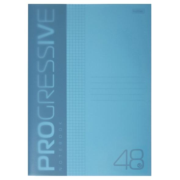 Тетрадь 48л А4ф клетка 65г/кв.м Пластиковая обложка на скобе PROGRESSIVE Бирюзовая