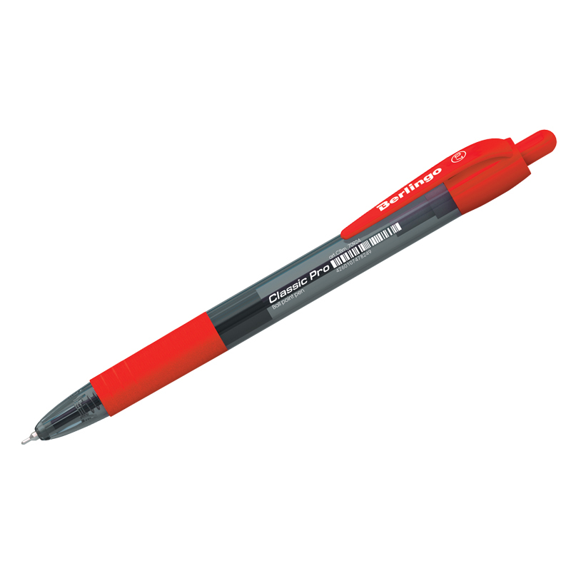 Ручка шариковая автоматическая Berlingo "Classic Pro" красная, 0,7мм, грип CBm_70924