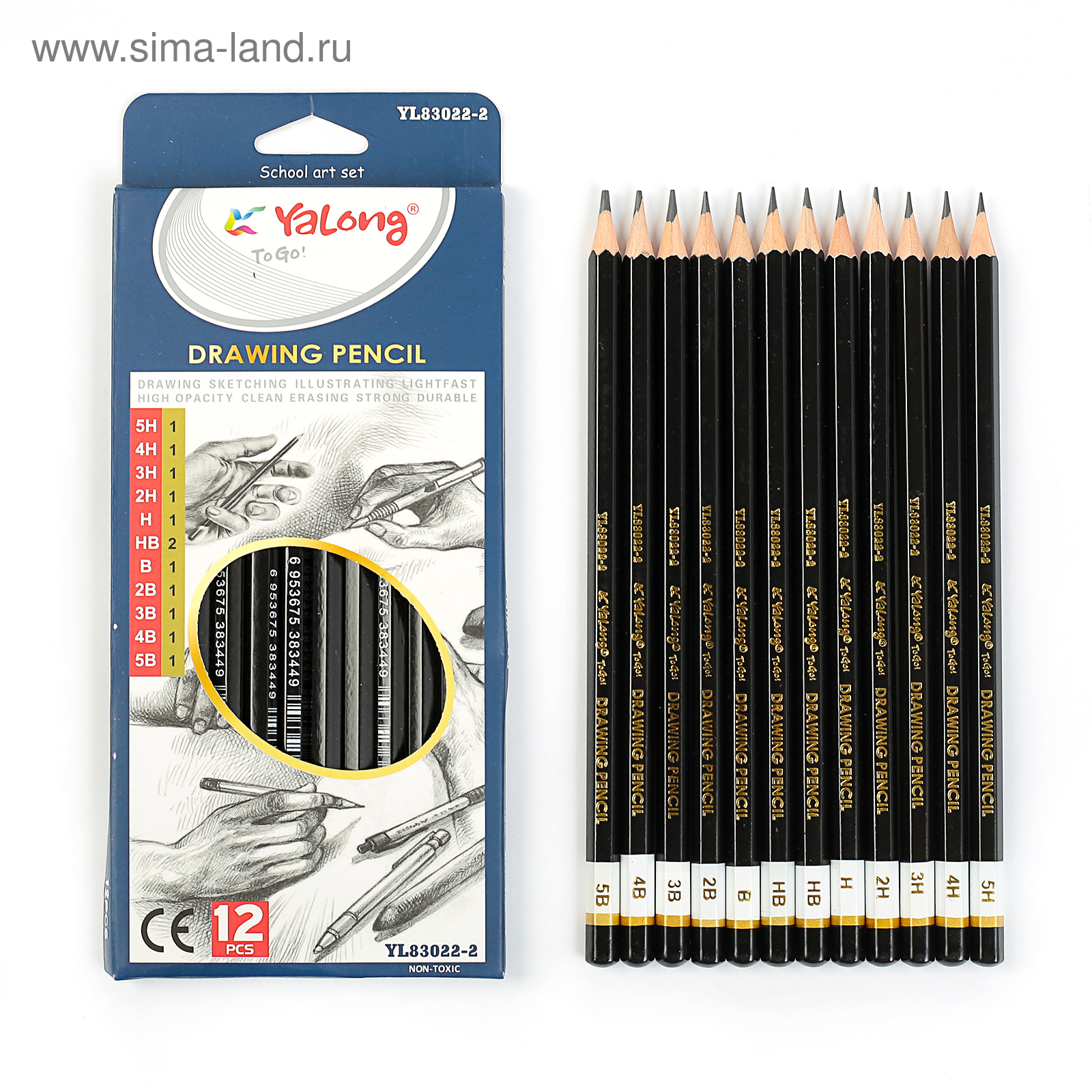 Набор карандашей чернографитных Yalong 2b,4b,6b,8b картонная уп по12 шт YL201328-12