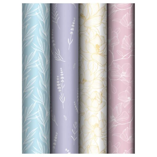 Упаковочная бумага глянц. 70*100см, MESHU "Flowers", 80г/м2, ассорти 4 дизайна
