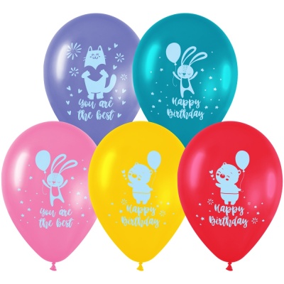 Воздушные шары,  10шт., М12/30см, MESHU "Happy birthday", пастель, ассорти
