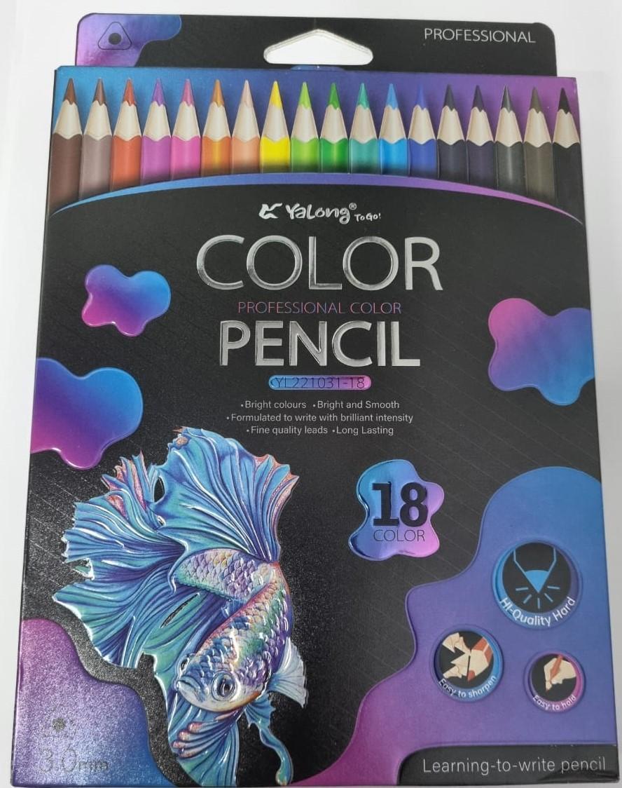 Карандаши цветные Yalong Color pencil 18 цв., деревянные, шестигранные, грифель 3.0 мм, заточенные