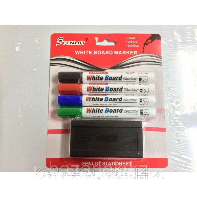 Набор маркеров для белой доски 4 цвета в комплекте с губкой в блистере 