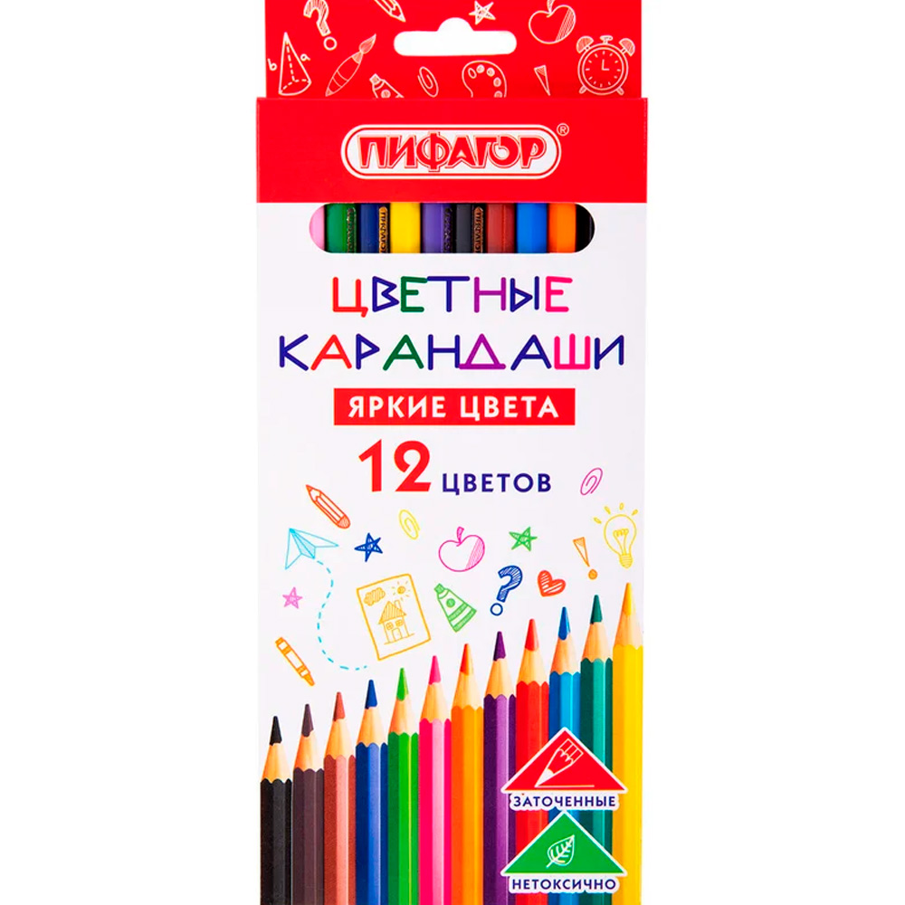 Карандаши цветные ПИФАГОР ЭКО "КЛАССИК", 12 цветов, шестигранные, 182048