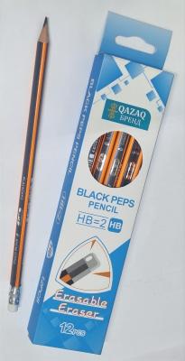 Карандаш чернографитный Qazaqбренд HB=2, blackpeps, с ластиком