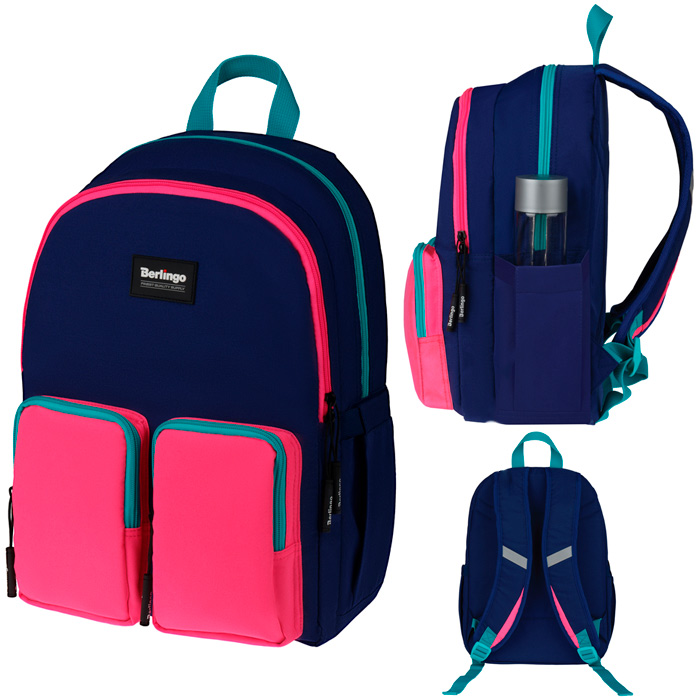 Рюкзак Berlingo Color blocks "Blue pink" 39*28*17см, 2 отделения, 4 кармана, уплотненная спинка
