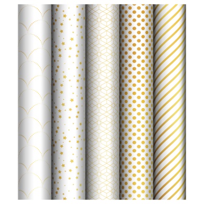 Упаковочная бумага глянц. 70*100см, Meshu "Pattern on white", 80г/м2, ассорти 5 дизайнов