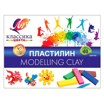 Пластилин Луч 40цветов Классика 800г со стеком картонная упаковка