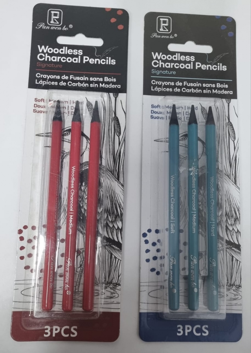 Набор Woodless Charcoal Pencils, 3шт уголь-карандаш (soft,medium, hard)