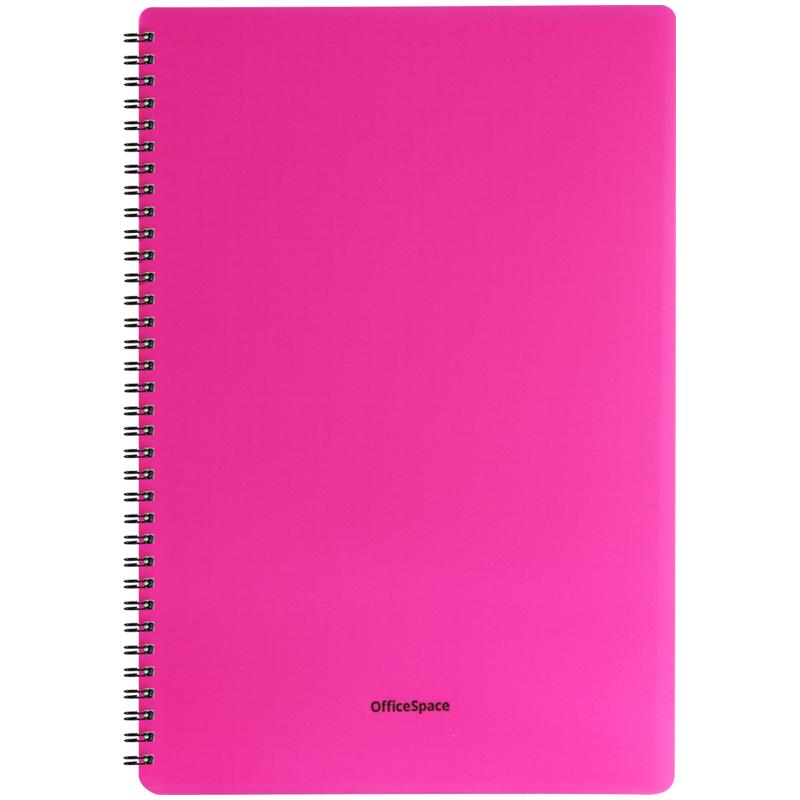 Тетрадь 60л. А4 клетка на гребне OfficeSpace "Neon", розовая пластиковая обложка