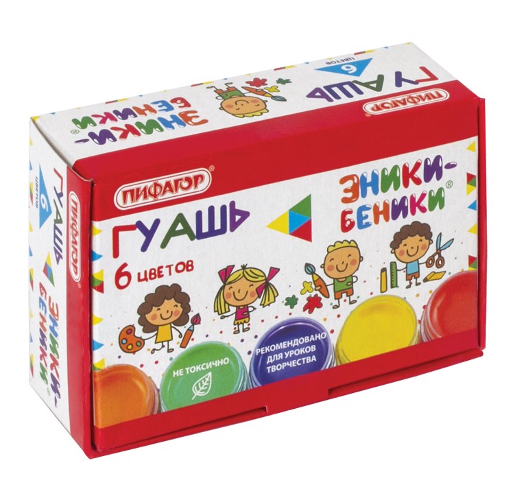 Гуашь ПИФАГОР " ЭНИКИ-БЕНИКИ", 6 цветов по 10 мл, 191329