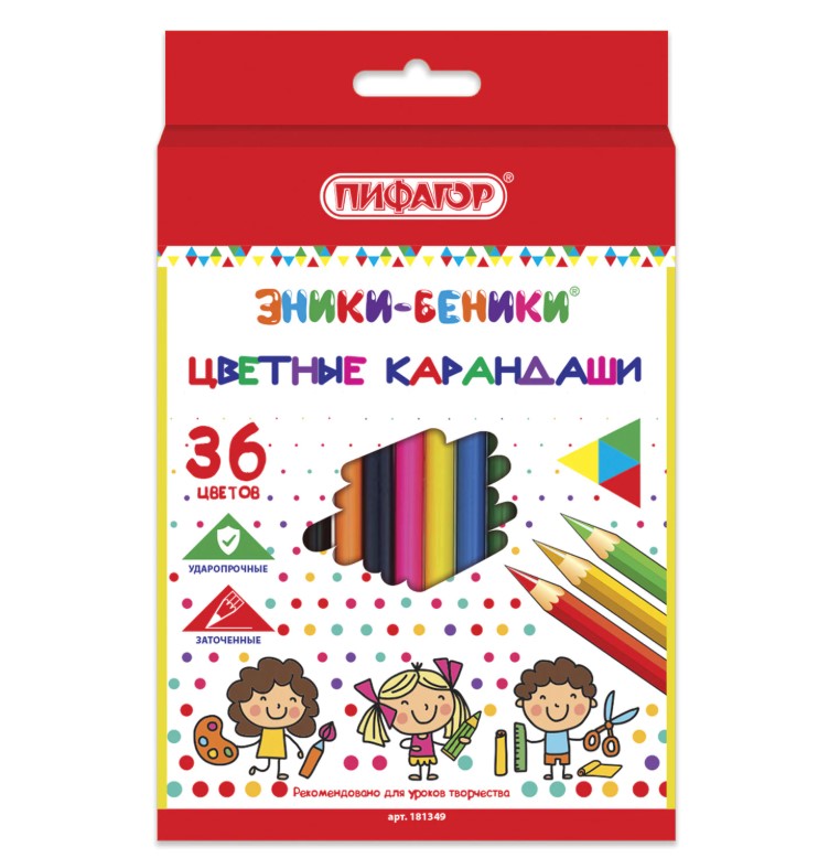 Карандаши цветные ПИФАГОР "ЭНИКИ-БЕНИКИ", 36 цветов, шестигранные, натуральное дерево, 181349