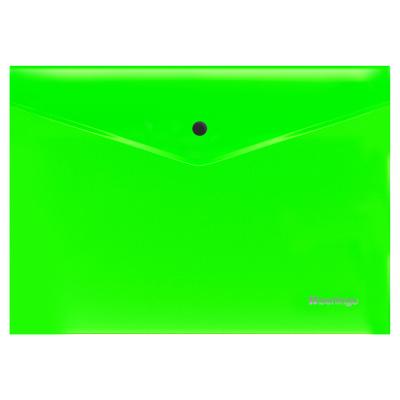 Папка-конверт на кнопке Berlingo "Neon" А4, 200мкм, прозрачная зеленый неон