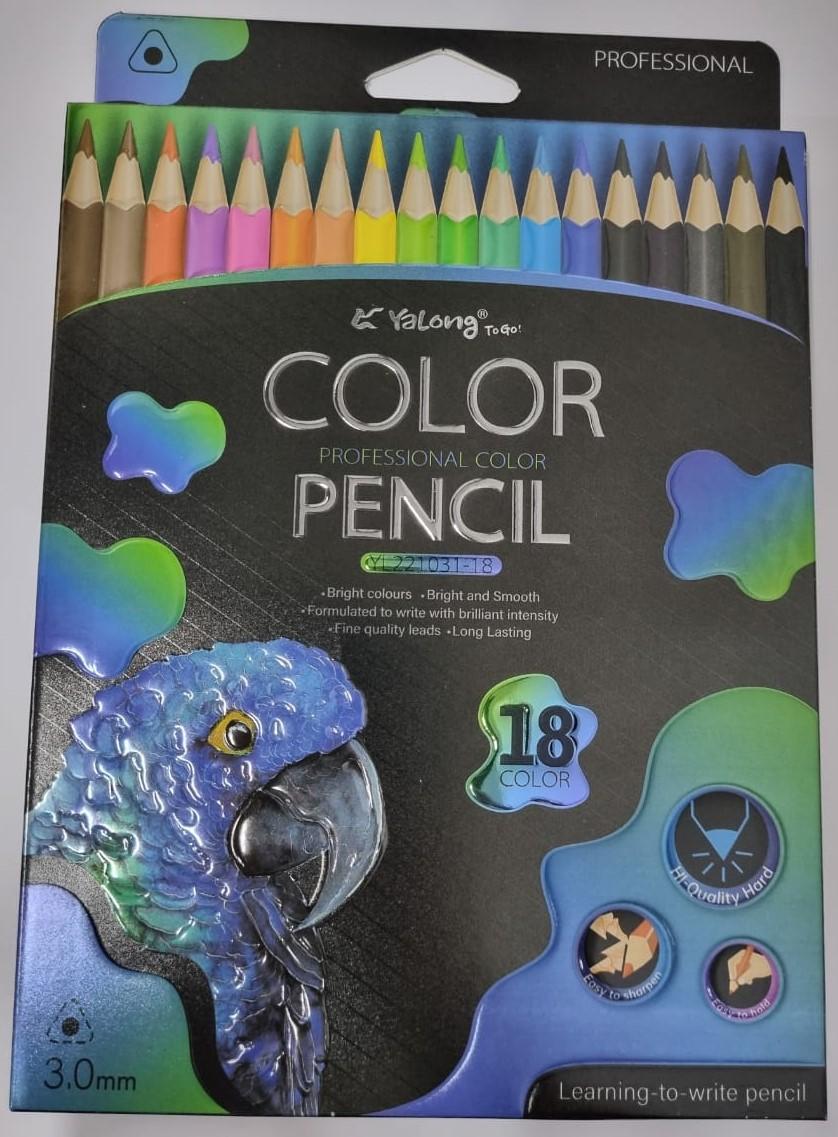Карандаши цветные Yalong Color pencil 18 цв., деревянные, шестигранные, грифель 3.0 мм, заточенные