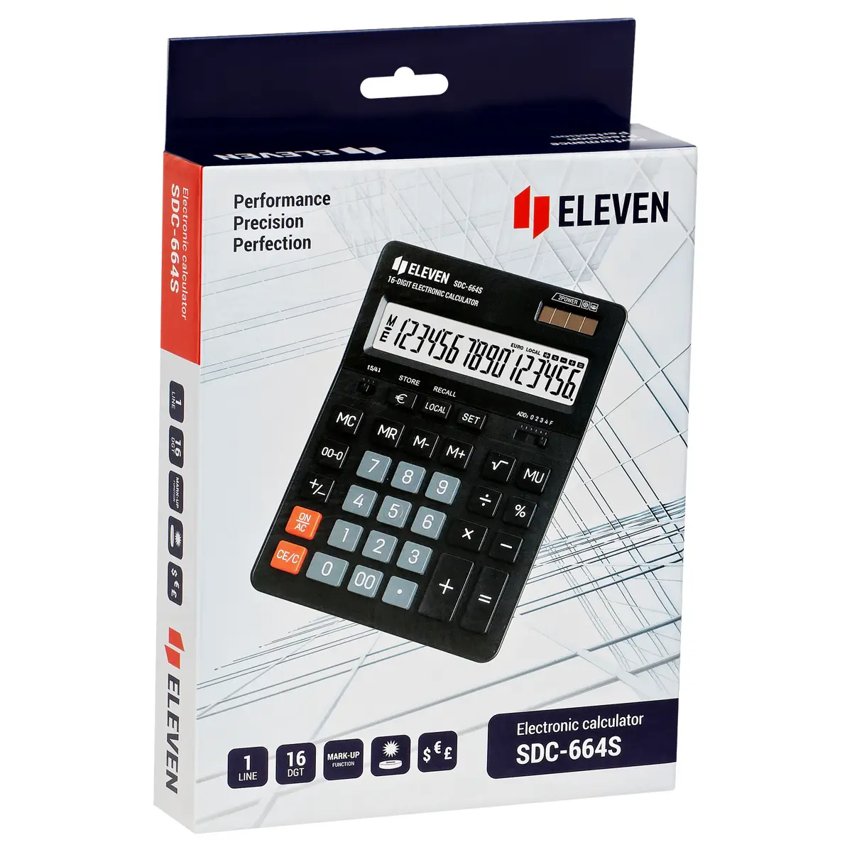 Калькулятор настольный Eleven SDC-664S, 16 разрядов, двойное питание, 155*205*36мм, черный