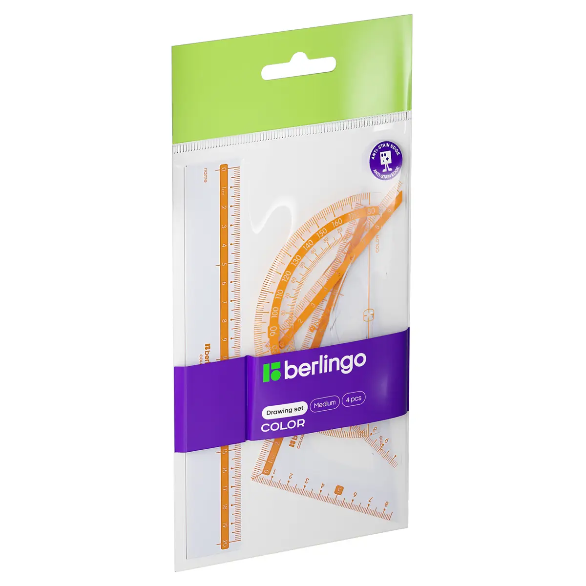 Набор чертежный средний Berlingo "Color" (треуг. 2шт., линейка 20см, транспортир), прозрачный