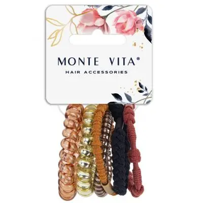 Резинки для волос НАБОР 6 шт., разные цвета, ассорти форм, MONTE VITA (МОНТЕ ВИТА), 457064