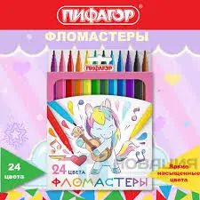Фломастеры ПИФАГОР "ЕДИНОРОГ", 24 цвета, вентилируемый колпачок, 152450