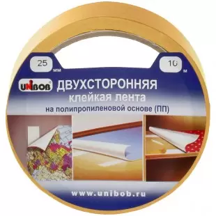 Клейкая лента двусторонняя Unibob, 25мм*10м, полипропилен, инд. упаковка