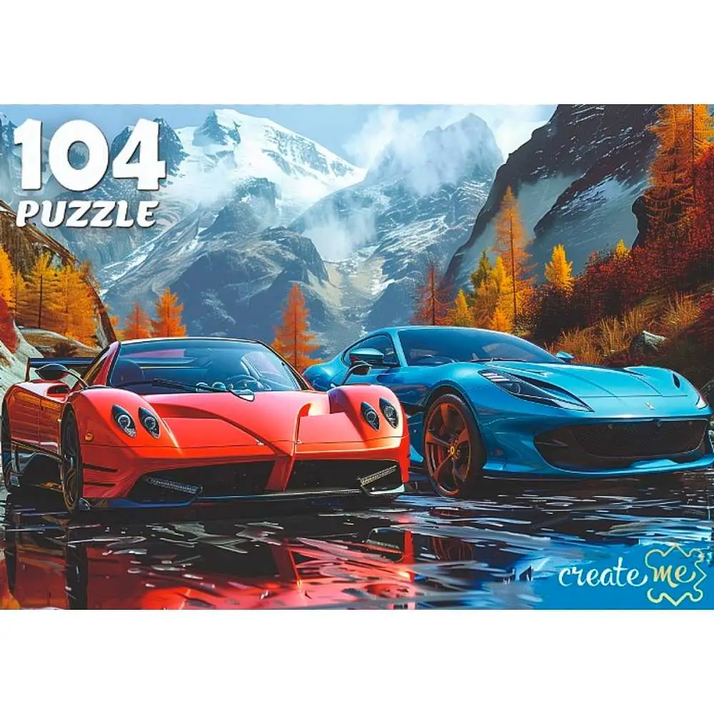 ИГР.ПАЗ.0104.РыжийКот. Два авто на фоне гор.330*240мм.к/у.