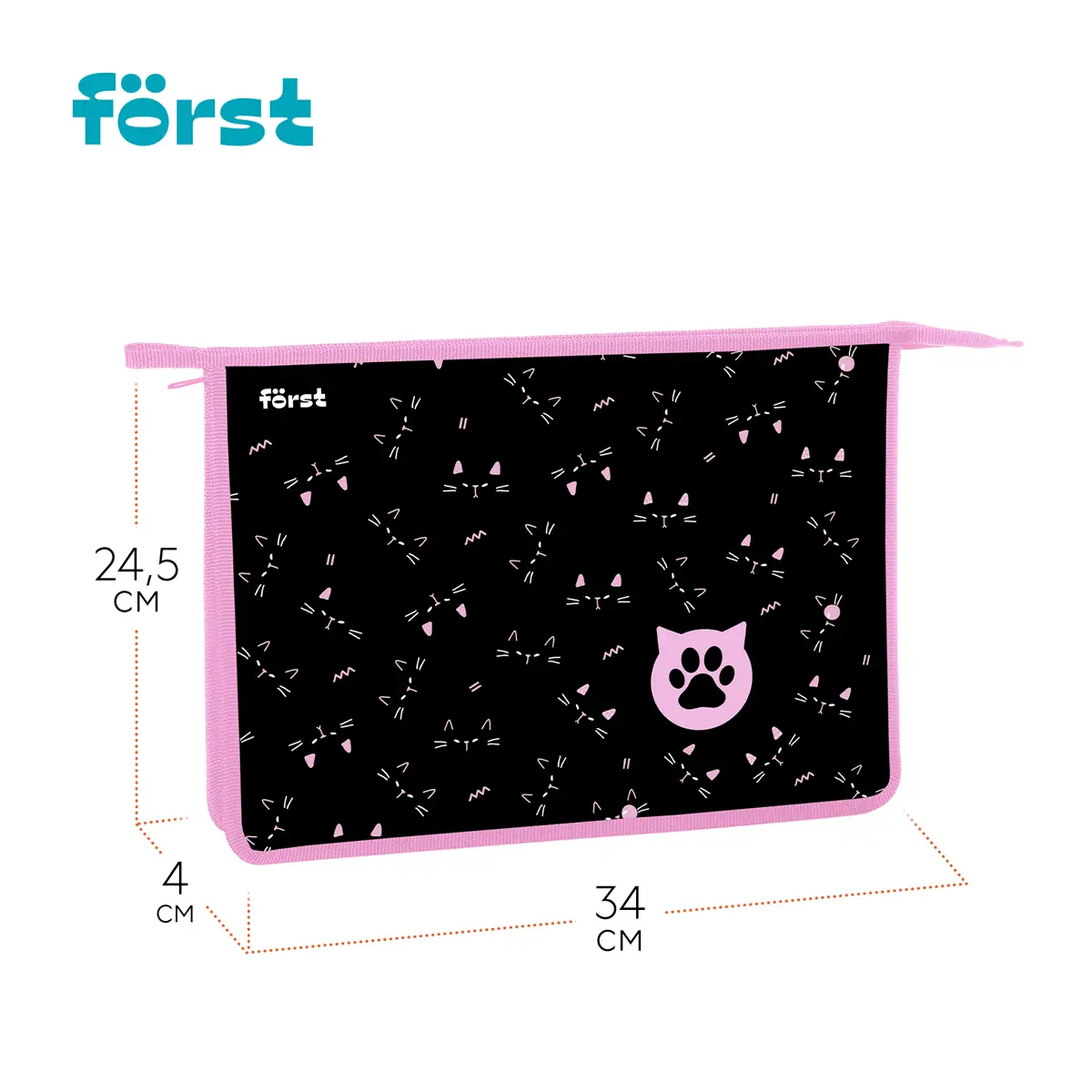 Папка для тетрадей 1 отделение, А4 Först "Kitty", 340*245*40мм, пластик, на молнии