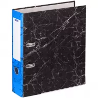 Папка-регистратор OfficeSpace 70мм, мрамор, черная, синий корешок, нижний метал. кант 274411