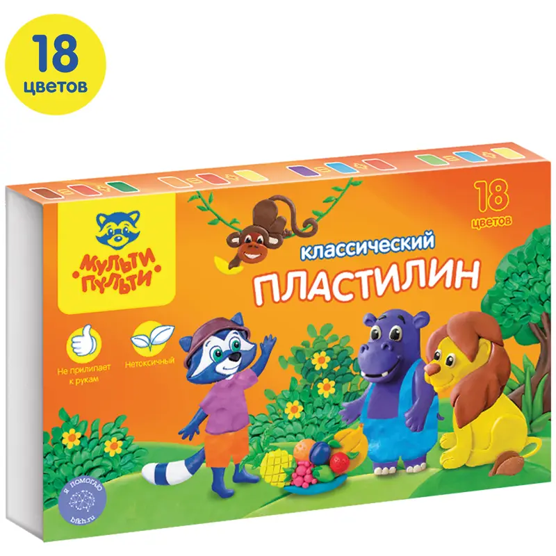 Пластилин Мульти-Пульти "Приключения Енота", 18 цветов, 360г, со стеком, картон