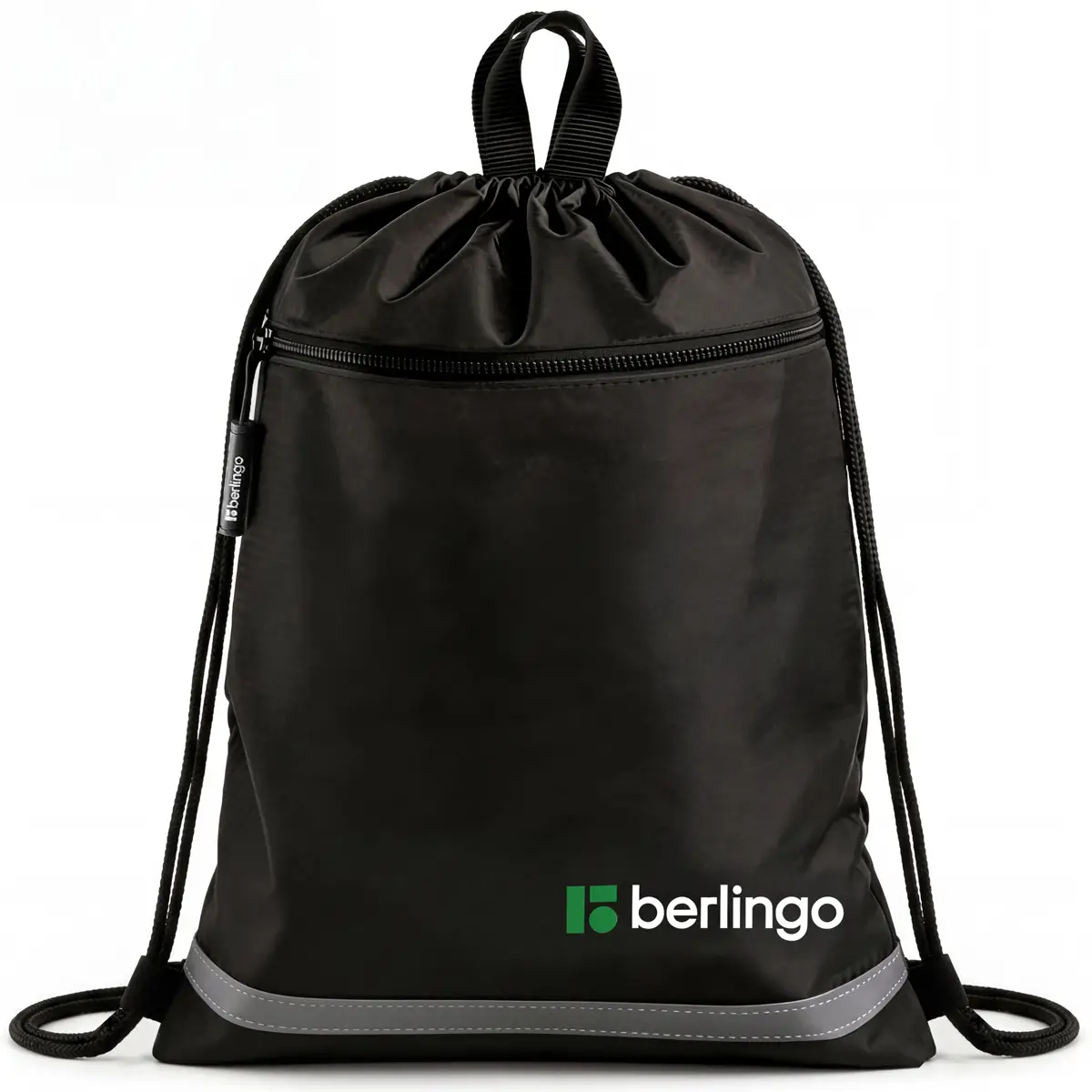 Мешок для обуви 1 отделение Berlingo "Basic black", 360*460 мм, светоотражающая лента, карман на мол