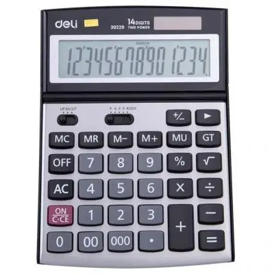 Калькулятор настольный DELI "39229" 14 разрядный, 190х139х37 мм, серый