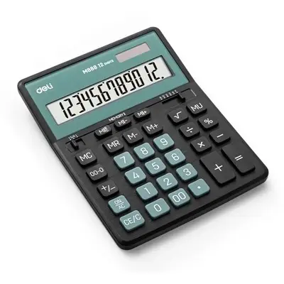 Калькулятор настольный DELI "М888" 12 разрядный, 202х159х31 мм, черный/зеленый 