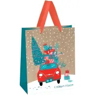 Пакет подарочный 18*23*10см MESHU "New Year of Cats", выборочный лак, блестки, крафт