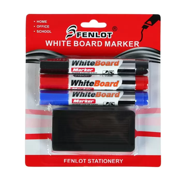 Набор маркеров для белой доски 3 цвета в комплекте с губкой в блистере 