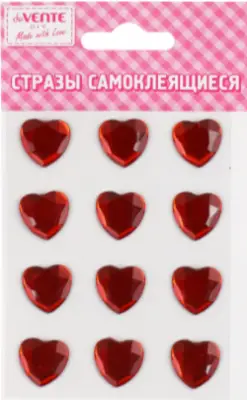 Стразы декор. самокл. deVENTE "Heart" 8004049  красные,карточка 8*10,5см