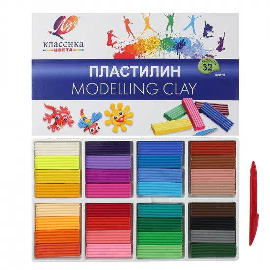 Пластилин Луч 32цветов Классика 640г со стеком картонная упаковка