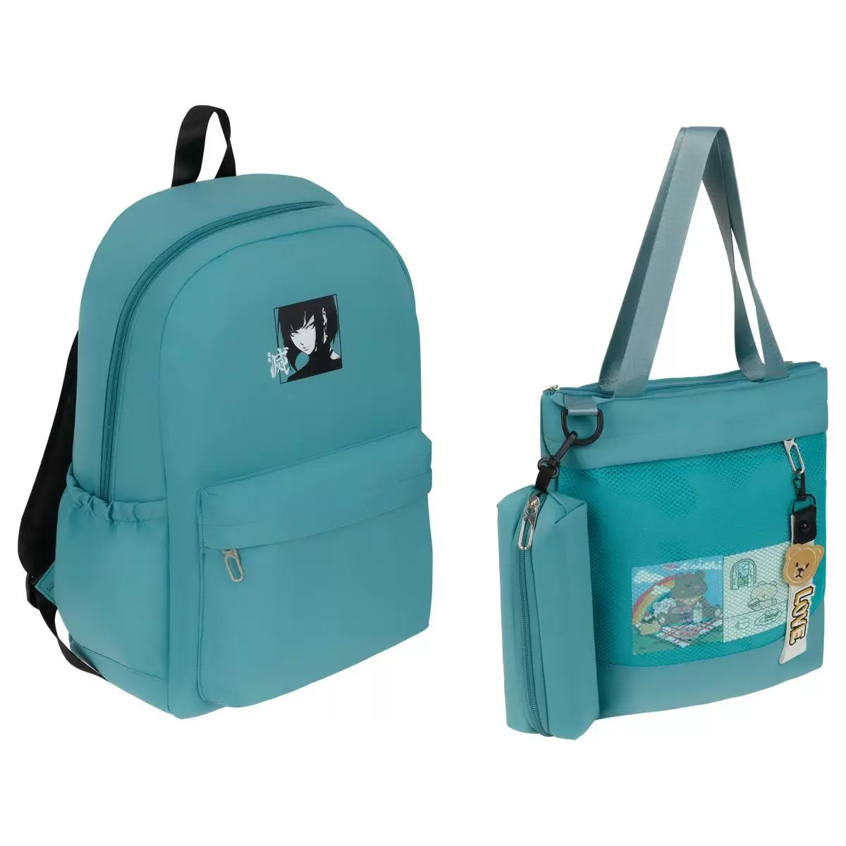 Рюкзак MESHU "Kawaii", 43*30*13см, 1 отделение, 3 кармана, уплотн. спинка, в комплекте сумка-шоппер 