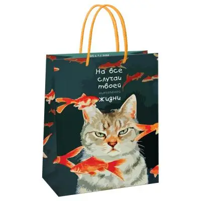 Пакет подарочный 11*14*6,5 см Meshu "Moody cat", глянцевая ламинация