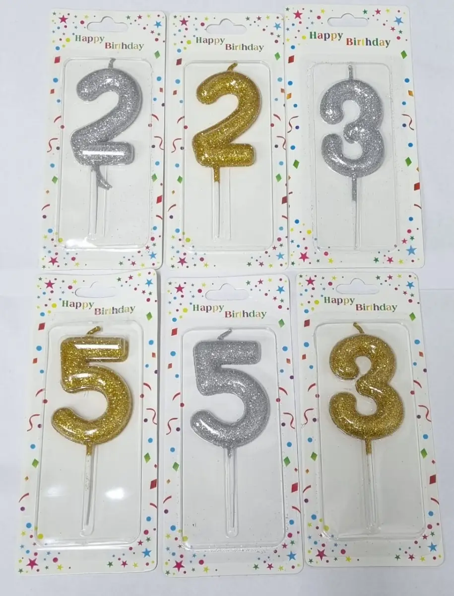 Свеча цифры "2,3,5", 10см, золото/серебро 